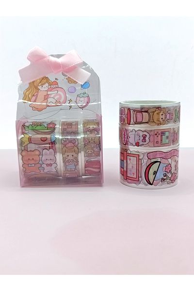 Limmy Cute Girl Bear Rabbit Transparent Patterned Tape with Bow Bag - Pink