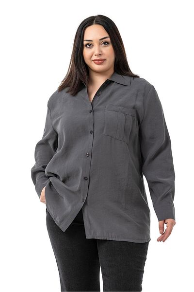 DISENTIS MODEST Large Size Anthracite Shirt with Single Pocket on the Chest