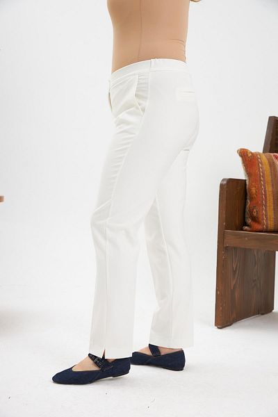 RMG Ecru Fabric - Large Size Mini Trousers with Elastic Waist and Slits