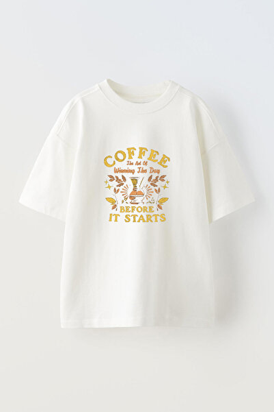 Anetos Καφές Η τέχνη της νίκης Ön με τύπωμα Βαμβακερό λευκό μπλουζάκι oversized