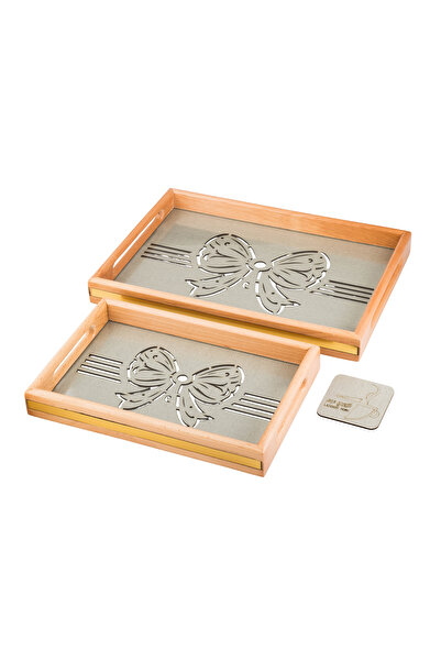 Dania Set of 2 wooden plates and trays with a decorative base and a transparent acrylic layer, size (33*23)(41*29) cm