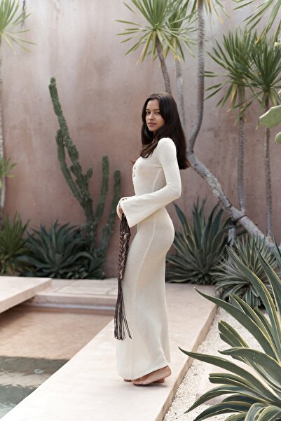 BOHEMAİ Φόρεμα Ortensia Metal Detail Μπεζ μακρύ πλεκτό