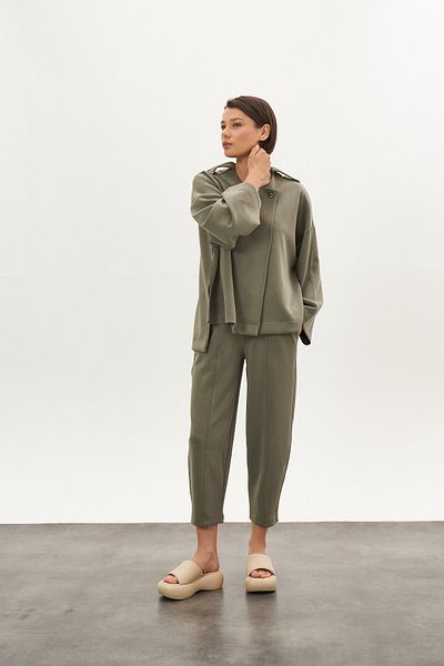Mevra Front Stitched Modal Trousers Khaki