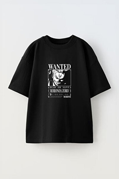 Anetos مطلوب تي شيرت Roronoa Zoro مطبوع من الأمام من القطن باللون الأسود مقاس...