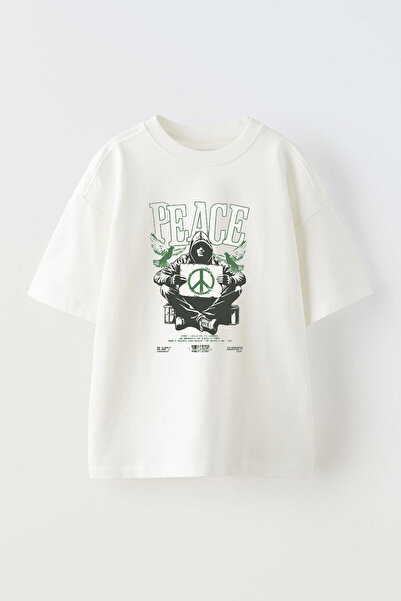 Anetos Μπλουζάκι Peace Kuş Pre με τύπωμα Cotton White oversized