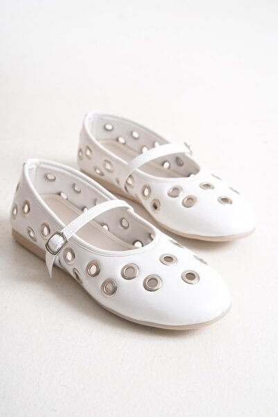 Bak Store White Staple Hole Detailed Summer Women's Ballerinas Lightweight Comfortable Stylish Business Office Daily Shoes