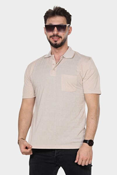 HEDEFNUR TEKSTİL Ανδρικό μπλουζάκι Dad Beige με γιακά, τσέπες, σχέδιο και κλασική εφαρμογή