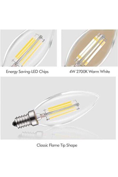 modi E14 4W Pack 10 لمبات شمعية LED تعادل 40 واط لمبات إضاءة خيطية غير قابلة للتعتيم ناعمة WW Cla