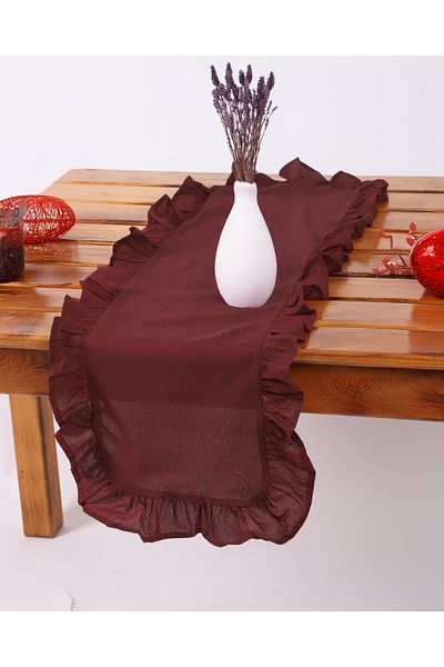 ÇIQRIK HOME Natural Frilly Vintage Claret Red Runner 40X110 cm