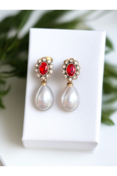 FAYRA ACCESSORIES Oval Kristal Taşlı İnci Küpe