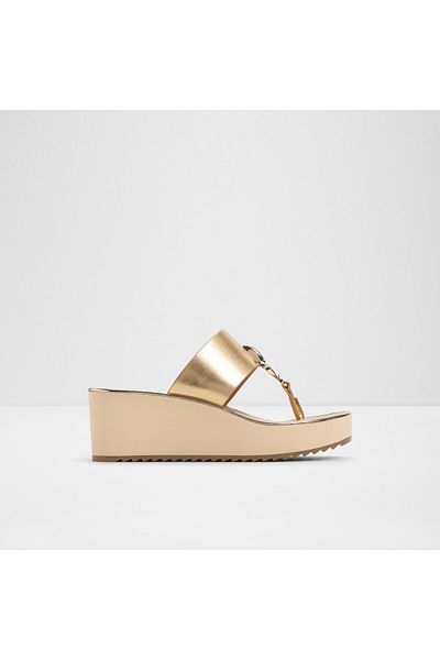 Aldo Penelopy - Women's Faux Leather Gold Wedge Heel Slippers