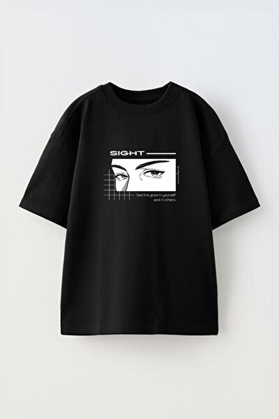 Anetos Μπλουζάκι Sight See The Good İn Ön B με τύπωμα Cotton Black O oversized