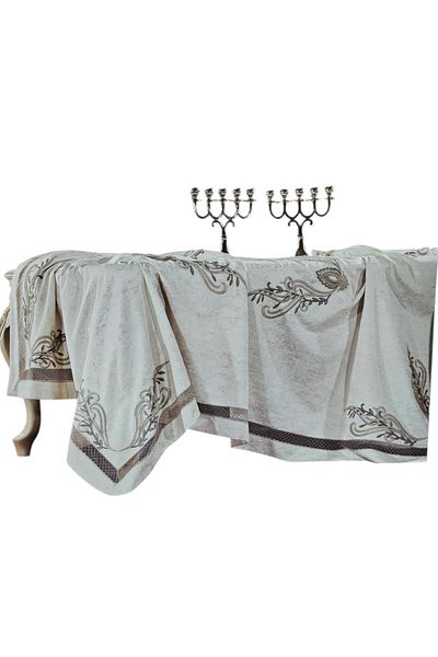 KÜBRAHOME'S Zebra Casa Tiara Anglez Table Cover 160X260 cm Ecru-Silver