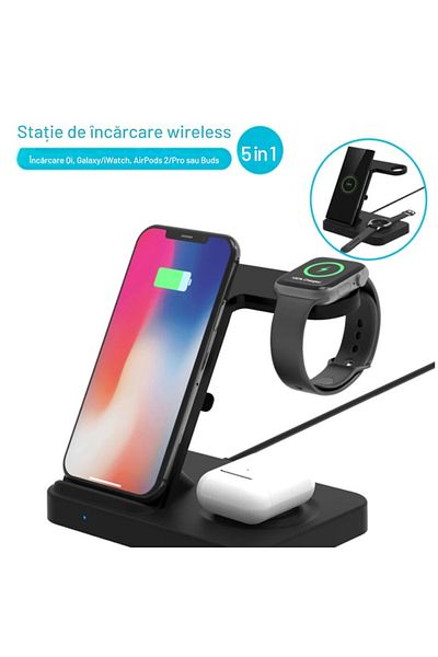 varioshop Incarcator Wireless AR-50 5in1 VarioShop®, Qi Type-C Super Fast Charge 3A, Adaptor Qualcomm 3.0, An