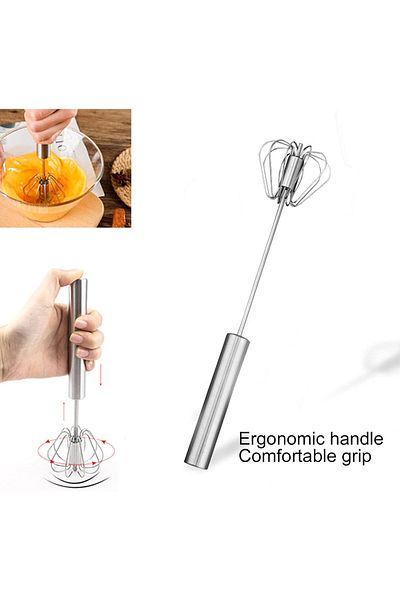 ALMUFARREJ Semi-Automatic Stainless Steel Egg Beater, Small Handheld Kitchen Whisk