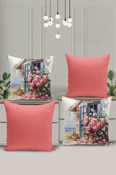 Filamente 4-Piece Double-Sided Digital Printing Throw Pillow Cover with Floral Pattern