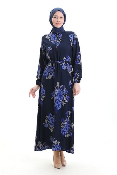 sefamerve Φόρεμα με μοτίβο με κουμπιά 2076-01 Navy Blue Saks