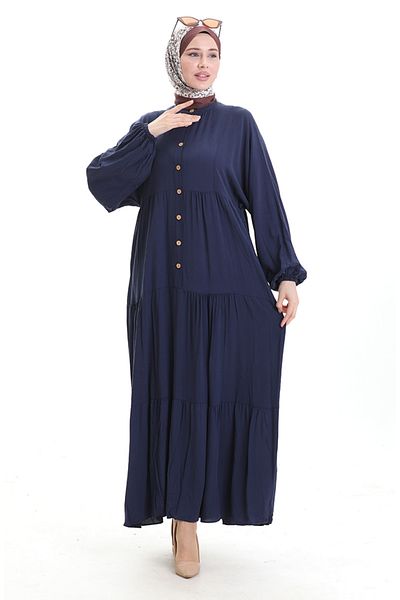 sefamerve Judge Collar Half Button Dress 0090-03 Dark Navy Blue
