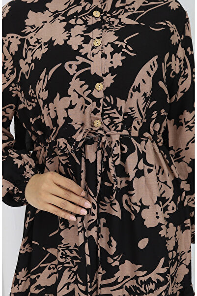 sefamerve Φόρεμα με μοτίβο από ύφασμα βισκόζης 2054-04 Μαύρο βιζόν