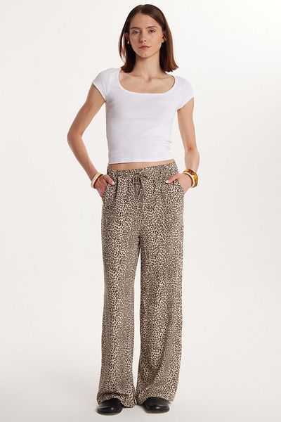 Tudors Women's Relax Fit Relaxed Cut Elastic Waist Lace up Printed Viscose Trousers