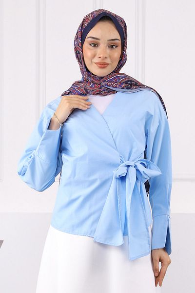İmajButik Baby Blue Side Tie πουκάμισο