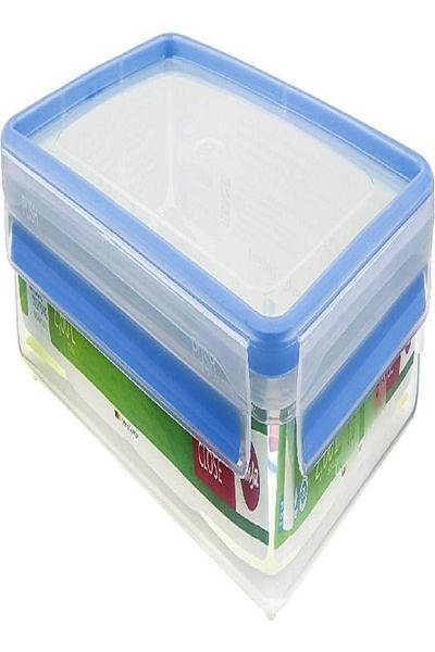 emsa Clip & Close Rectangular Food Storage Container 2.6L – Transparent/Blue, Airtight