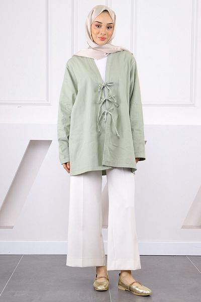 İmajButik Light Khaki Front Tie Kimono