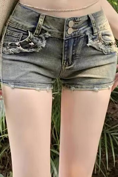 BALİNA Mavi Eskitme Piramit Detay Kot Şort -ALH