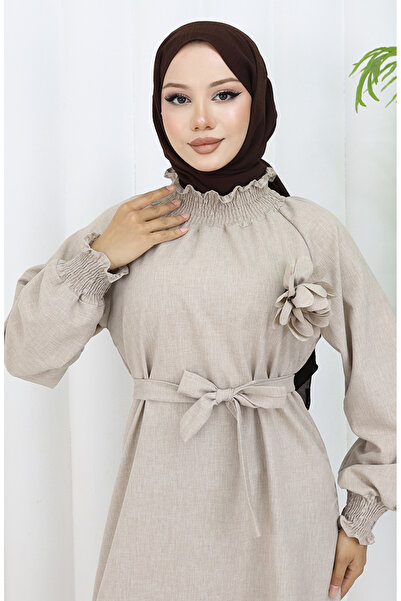 sefamerve Rubber Detailed Belted Dress 2063-02 Mink