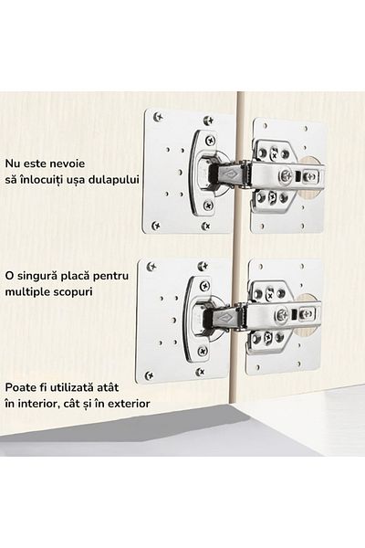 varioshop Set 4 Placi de Fixare pentru Repararea Balamalelor VarioShop®, Utilizare Universala, Usor de Montat