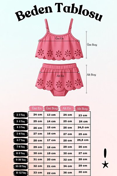 Beniizle Çiçek Detaylı  Kız Çocuk Bikini Takım