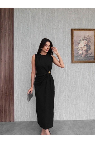 ESRAHELVACI Drapeli Gold Aksesuar Elbise