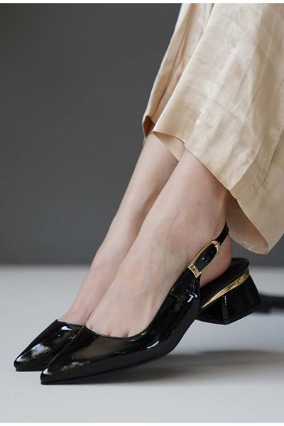 KOCAMANLAR Feles Buckle Detailed Heeled Open Back Classic Women's Heeled Shoes Black