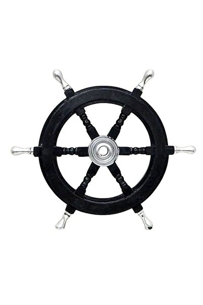 ehobim 61 Cm Metal Göbek ve Detaylı Siyah Gemici Dümeni Ahşap Dümen