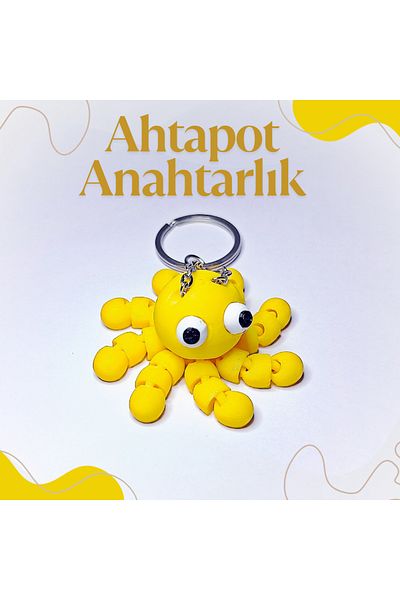 Doğal Tasarım Cute Octopus Keychain-Yellow Color- 3D Printing