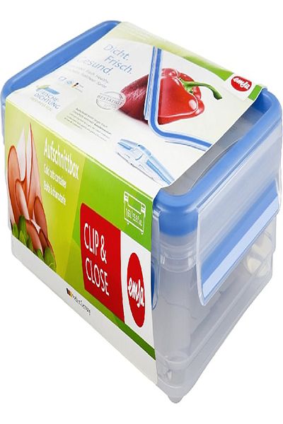 emsa Clip & Close Stacking Box 1.65L – 26.5x19.4x6 cm, Airtight, Transparent/Blue