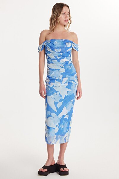 Tudors Women's Standard Fit Regular Cut Square Neck Midi Dress