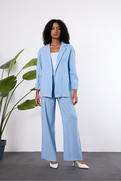Bolivente Baby Blue Regular Elastic Waist Casual Trousers