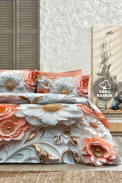 MonoHome 100% bumbac Ranforce Dowry Luxury 5d Digital Set de lenjerie de pat dublu Rose Gold