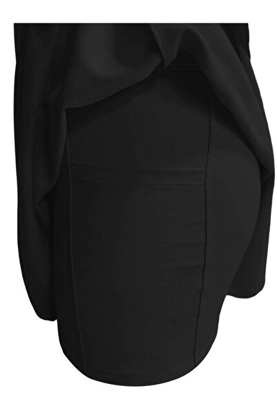 MADAM SHİLA Black High Waist Polyamide Fabric Shila Sports Skirt with Side Pocket Pockets
