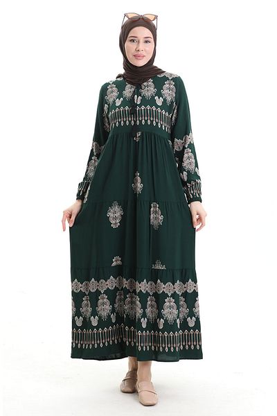 sefamerve Φόρεμα με μοτίβο από ύφασμα βισκόζης 4078-01 Emerald Green