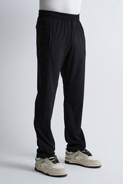 Shooter Sportswear Ανδρικό μαύρο φερμουάρ με τρεις τσέπες, χαλαρή κλασική φόρμα παντελονιού