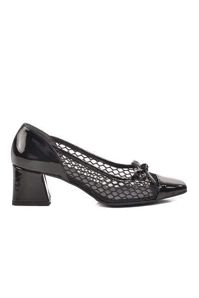 AYAKMOD Black Patent Leather Anorak Knitted Women's Evening Dress Shoes 250230 Z