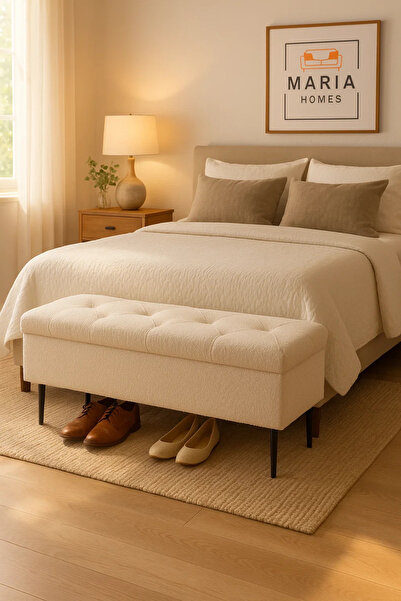 MARIA HOMES Tufted Rectangular Ottoman with Black Metal Legs