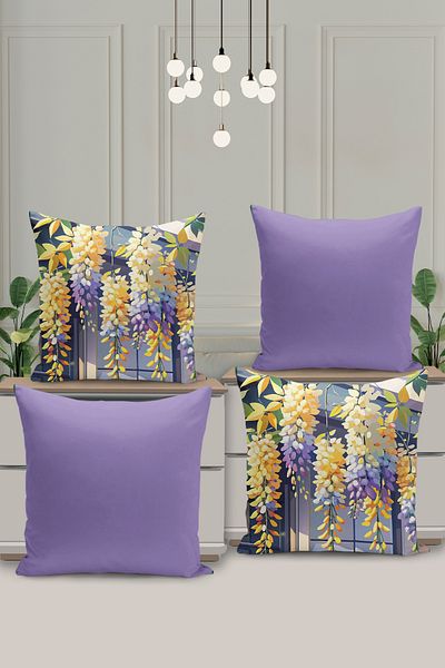 Filamente 4-Piece Double-Sided Digital Printing Throw Pillow Cover with Floral Pattern