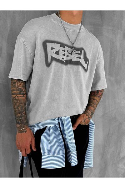 ablukaonline Men's Printed Washable Oversize T-Shirt Gray