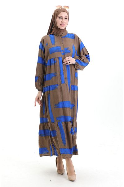sefamerve Φόρεμα με μοτίβο με μισό κουμπί 2069-04 Brown Saks