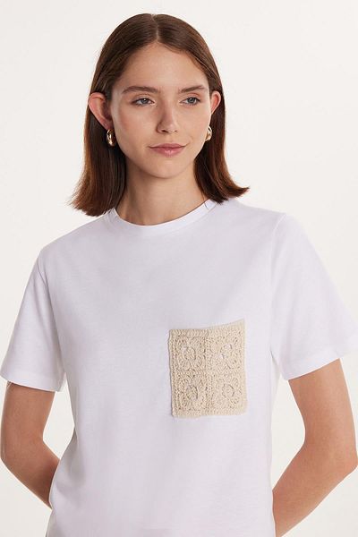 Tudors Tricou alb cu decolteu rotund imprimat 100% bumbac pentru femei Relax Fit