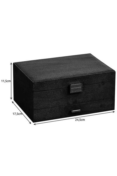 varioshop VarioShop® velvet jewelry box, 3 tiers with key, for rings, necklaces, bracelets
