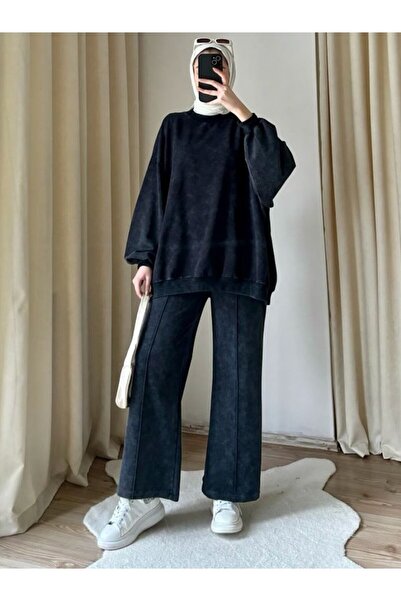 Suede Style 9033-9034 - Şık Rahat 2 Iplik Soft Yıkama Salaş Kadın Takım